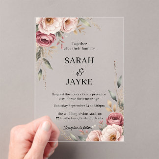 Simple Modern Minimal Green Leaf Wedding Acrylic  Acrylic Invitations