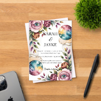 Simple Modern Minimal Green Leaf Wedding Acrylic Invitations
