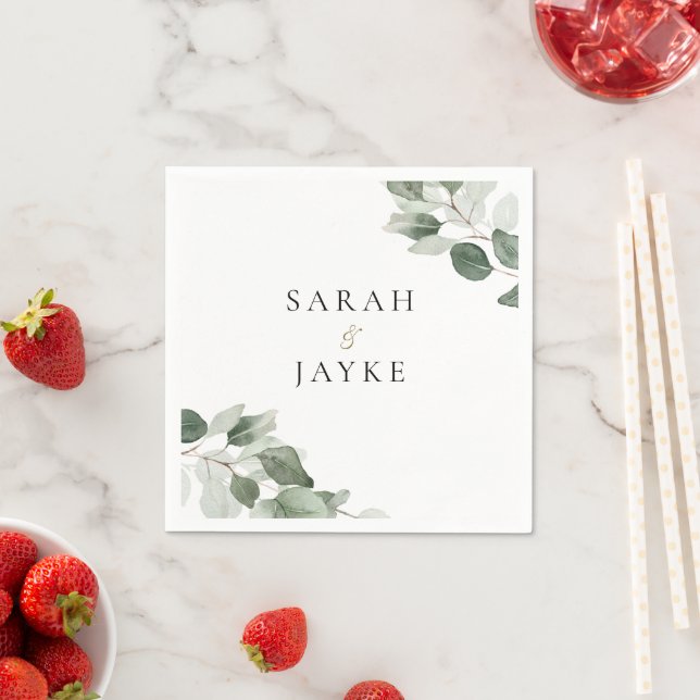 Simple Modern Minimal Green Leaf Wedding Napkin (Insitu)