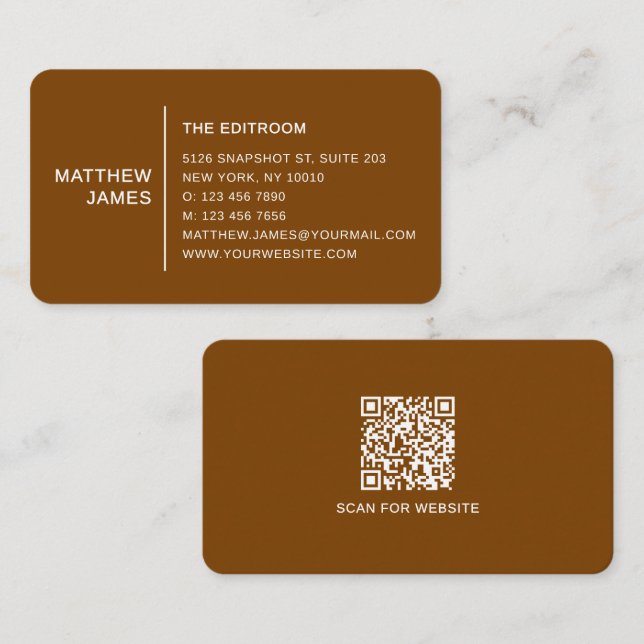 Simple Modern Minimal Hot Chocolate Brown QR Code Business Card (Front/Back)