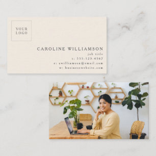 Simple Modern Minimal Ivory Cream Logo Photo Business Card