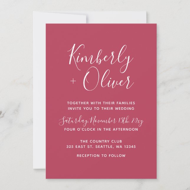 Simple Modern Minimal Magenta Wedding Invitation (Front)