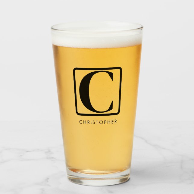 Simple Modern Minimal Monogram Custom Name Beer Glass (Front Filled)
