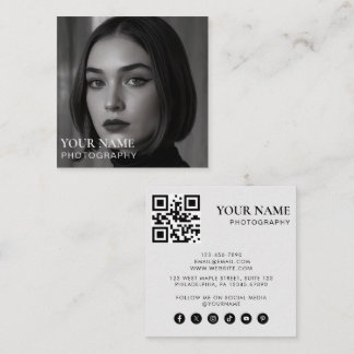 Simple Modern Minimal Photo QR Code Social Media  Square Business Card
