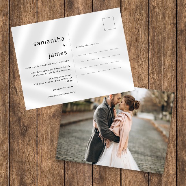 Simple Modern Minimal Photo Wedding Invitation Postcard (Creator Uploaded)