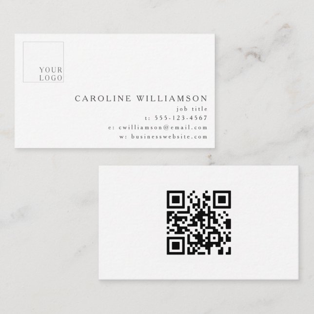 Simple Modern Minimal Professional Logo QR Code Business Card (Front/Back)