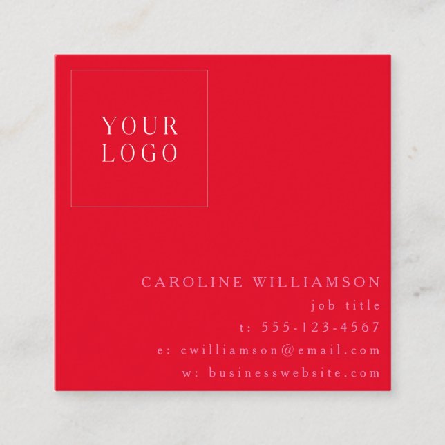 Simple Modern Minimal Professional Logo Red Pink Square Business Card (Front)