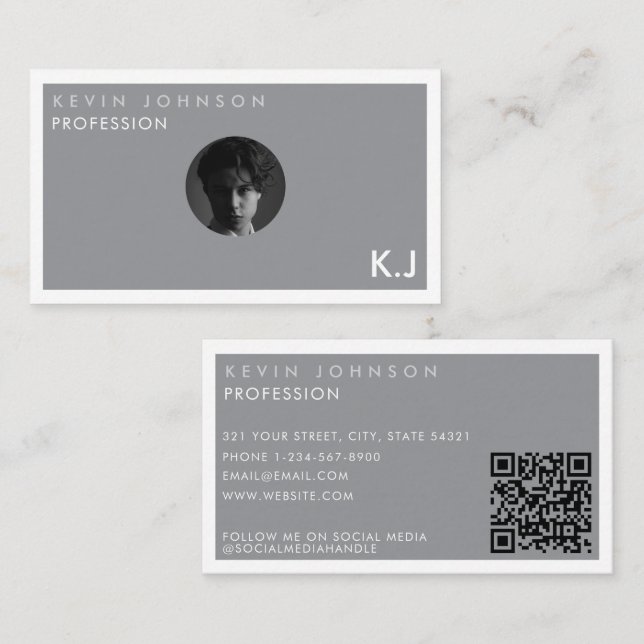 Simple Modern Minimal Professional  Photo QR code Business Card (Front/Back)