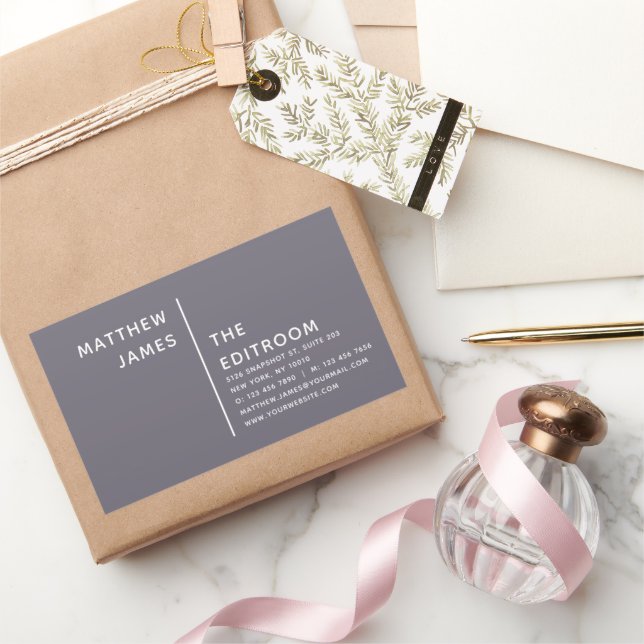 Simple Modern Minimal Purple Grey White Rectangular Sticker (Gifting)