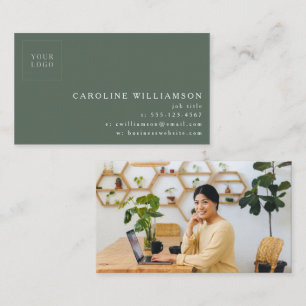 Simple Modern Minimal Sage Green Logo Photo Business Card