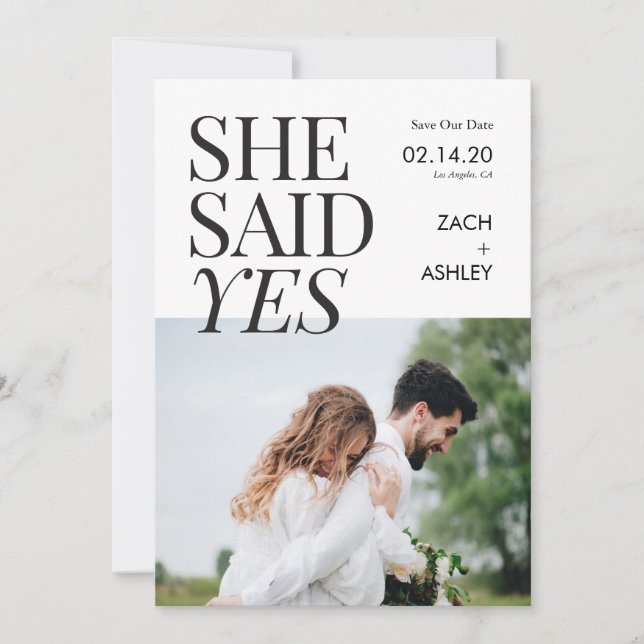Simple Modern Minimal Serif She Said Yes Photo (Front)