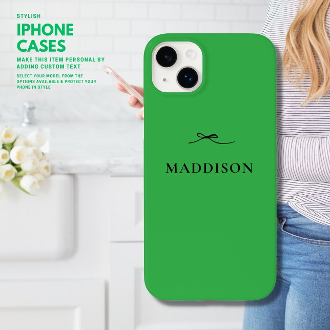 Simple Modern Minimal Trendy Green with Black Bow Case-Mate iPhone Case (Creator Uploaded)