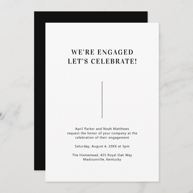 Simple Modern Minimal Typography Black Engagement Invitation (Front/Back)