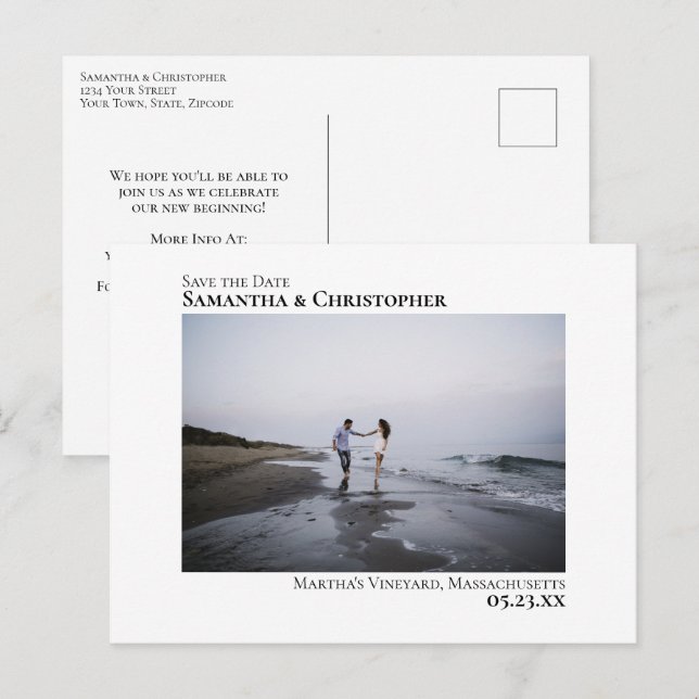 Simple Modern Minimal Wedding Save the Date Photo Announcement Postcard (Front/Back)