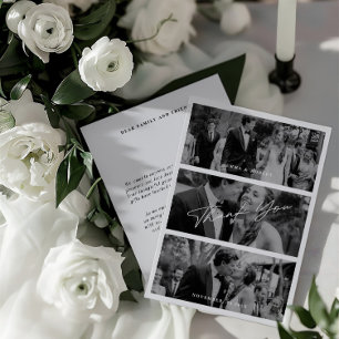 Simple Modern Minimalist 3 Photo Wedding  Thank You Card