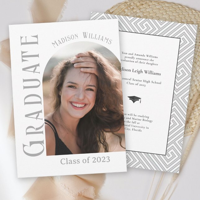 Simple Modern Minimalist Arched Photo Graduation Announcement (Creator Uploaded)