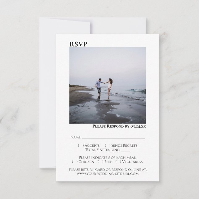Simple Modern Minimalist Artsy Photo Wedding RSVP Card (Front)