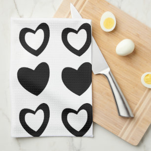Simple Modern Minimalist Black and White Hearts Tea Towel