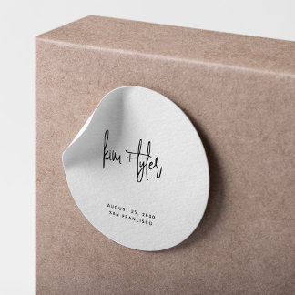 Simple modern minimalist black and white wedding classic round sticker