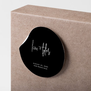 Simple modern minimalist black and white wedding classic round sticker