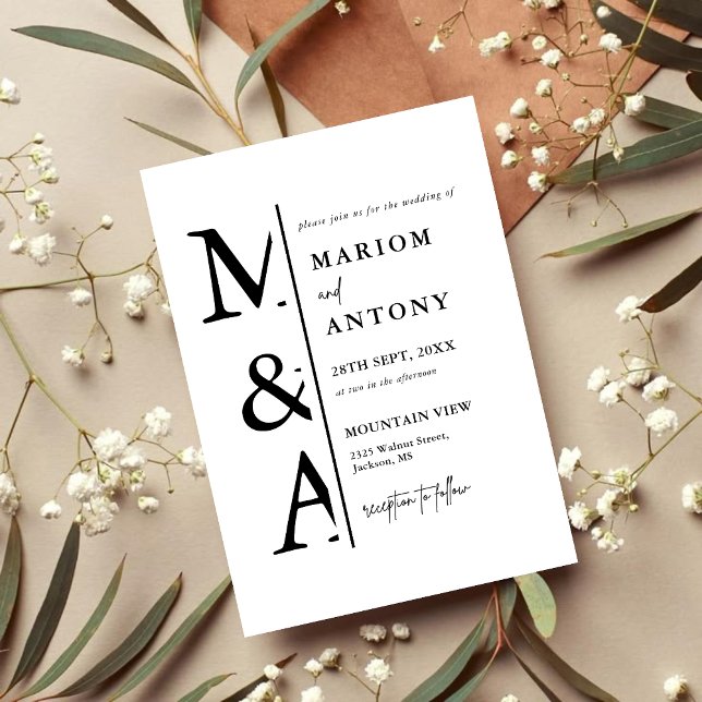 Simple Modern Minimalist Black And White Wedding Invitation (Creator Uploaded)