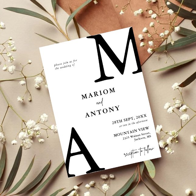 Simple Modern Minimalist Black And White Wedding Invitation (Creator Uploaded)