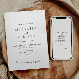 Simple Modern Minimalist Black and White Wedding Invitation