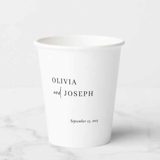 Simple Modern Minimalist | Black and White Wedding Paper Cups (Front)