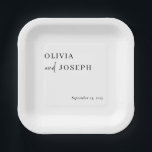 Simple Modern Minimalist | Black and White Wedding Paper Plate<br><div class="desc">These elegant,  black and white wedding or bridal shower paper plates are simple and minimalist yet very stylish due to the white modern handwritten script and clean layout.</div>