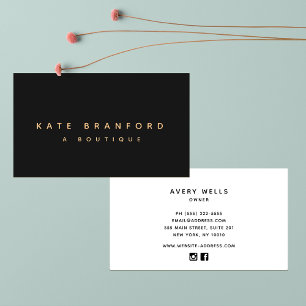 Simple Modern Minimalist Black Boutique Business Card