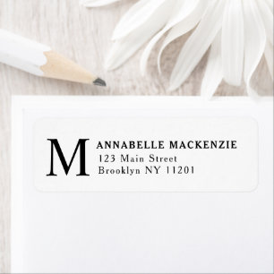 Simple Modern Minimalist Black Monogram Note Card Return Address Label