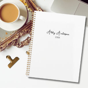 Simple Modern Minimalist Black Script   White Planner
