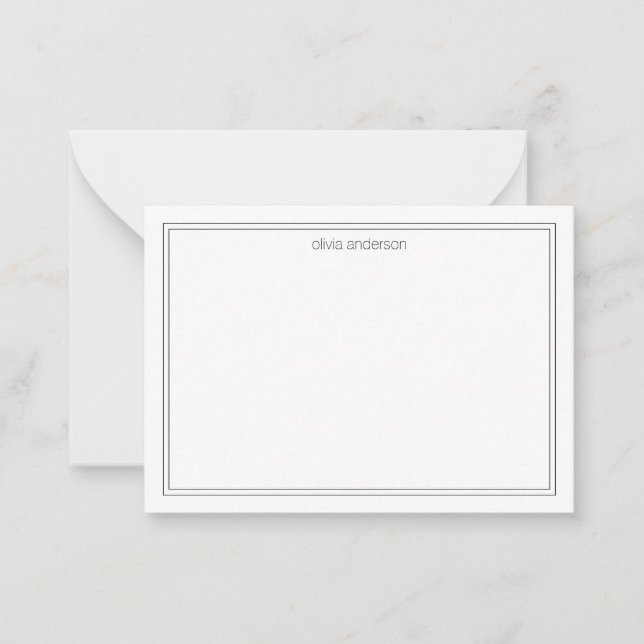 Simple Modern Minimalist Black Two Border Monogram Card (Front)