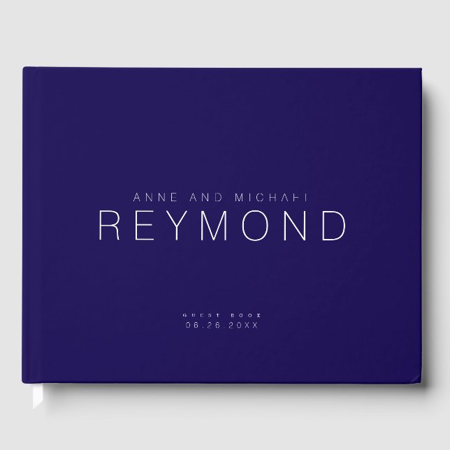 Simple Modern Minimalist Blue Wedding Guest Book (Front)