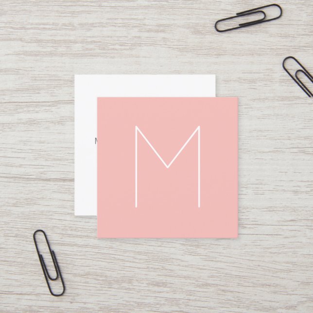 Simple Modern Minimalist Blush Pink Monogram Square Business Card (Front/Back In Situ)