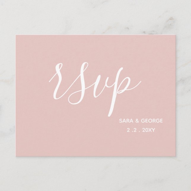 Simple Modern Minimalist Blush Wedding Invitation Postcard (Front)