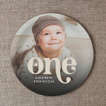 Simple Modern Minimalist Boho 1st Birthday Photo  Paper Plate<br><div class="desc">A modern and minimalist first birthday photo paper plates featuring a boho and bohemian retro style typography of "One" in the bottom centre and a cute photo of your baby. Personalise the name and picture.</div>