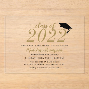 Simple Modern Minimalist Class of Graduation Hat Acrylic Invitations