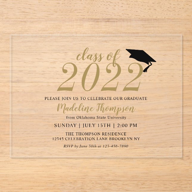 Simple Modern Minimalist Class of Graduation Hat Acrylic Invitations (Front)