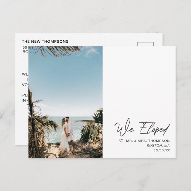 Simple Modern Minimalist Colour Wedding Elopement Announcement Postcard (Front/Back)