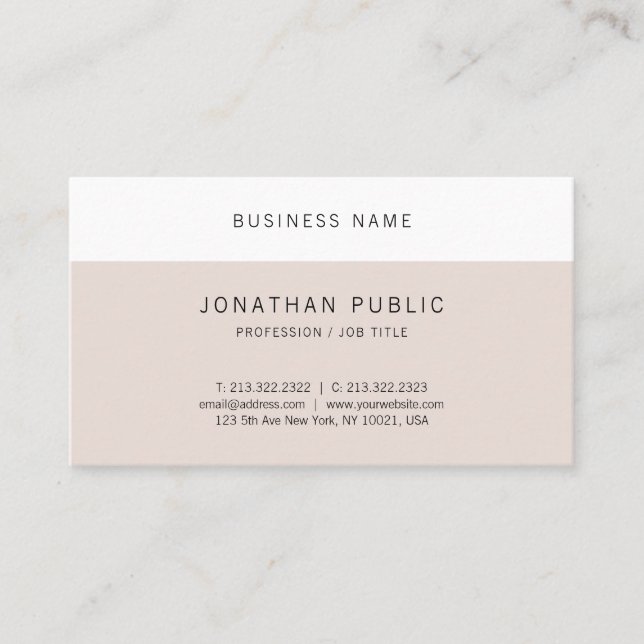 Simple Modern Minimalist Elegant Design Cool Plain Business Card (Front)