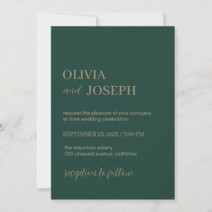 Simple Modern & Minimalist   Emerald Green Wedding Invitation