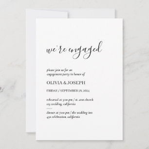 Simple Modern Minimalist   Engagement Party White Invitation