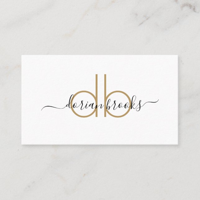 Simple Modern Minimalist Gold Black Monogram Business Card (Front)