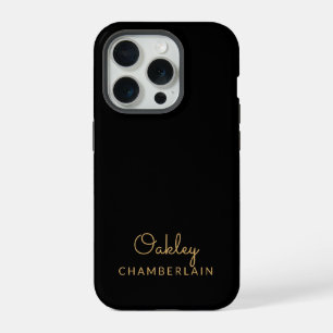 Simple Modern Minimalist Gold Name Black iPhone 15 Pro Case