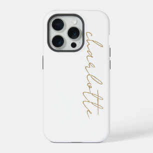 Simple Modern Minimalist Gold Script Name iPhone 15 Pro Case