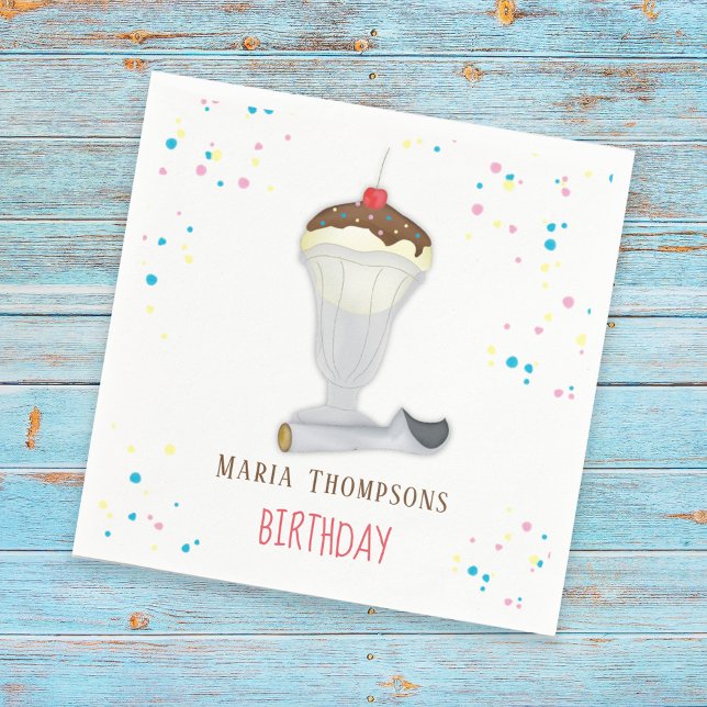 Simple Modern Minimalist Ice Cream Birthday Cute Napkin (Creator Uploaded)