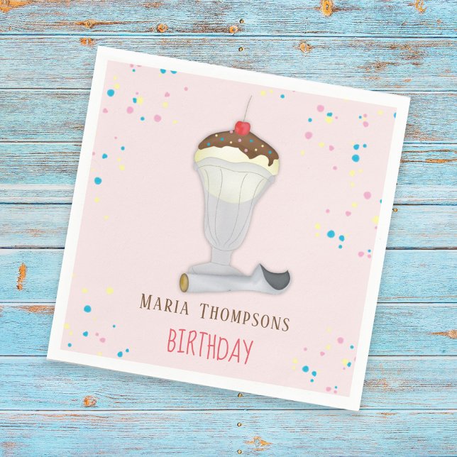 Simple Modern Minimalist Ice Cream Birthday Pink Napkin (Creator Uploaded)