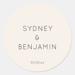 Simple Modern Minimalist Ivory Custom Wedding Classic Round Sticker