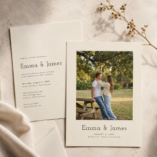Simple Modern Minimalist Ivory Photo Wedding Invitation